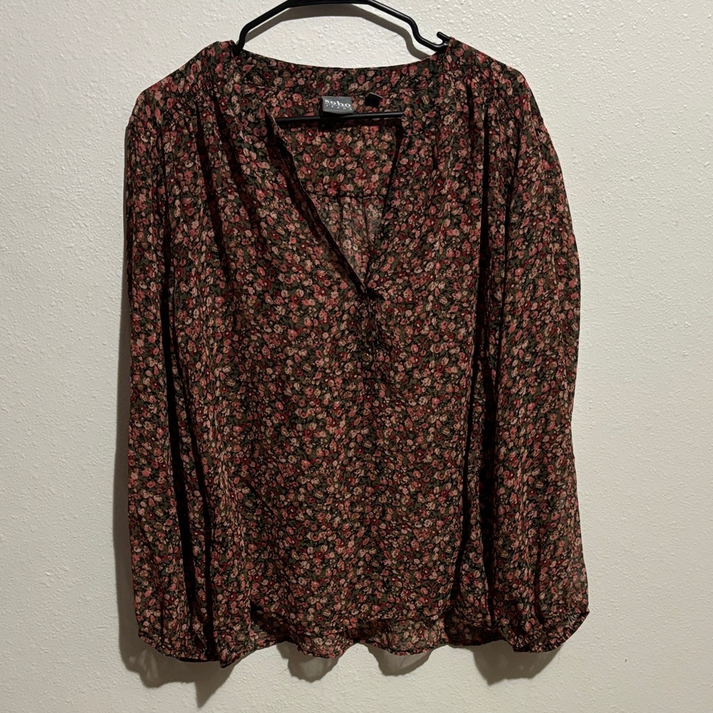 Soho Floral Print Blouse - Black and Pink